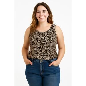 212 Collection Women’s Sleeveless Animal Print Blouse – Size Large, Brown/Black